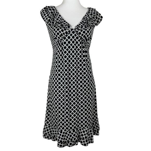 NWT Max Studio Black and White Ruffle Shoulder Fit and Flare Dress Size Small - Picture 1 of 6